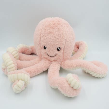 Peluche Pieuvre Poulpe Rose Blanc