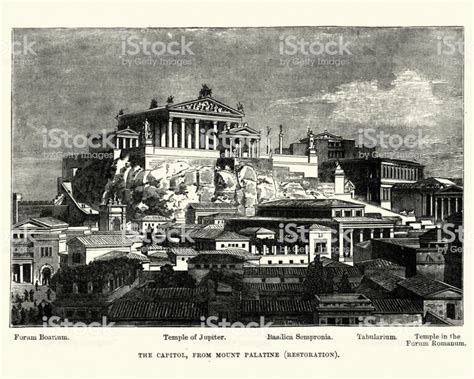 Vintage Engraving Of A Scene From Ancient Rome Capitol From Mount