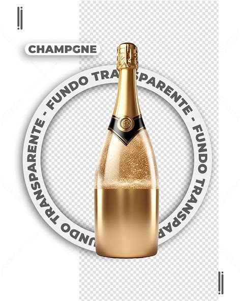 Garrafa de Champagne Dourada Elemento 3D de Ano Novo para Composição