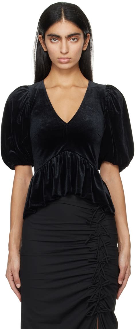 Ganni Black V Neck Blouse Ganni