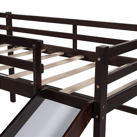 Twin Size L Shaped Loft Bed Frame With Built In Ladders Espresso