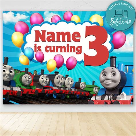 Thomas and Friends Birthday Party Banner Backdrop Printable DIY | Bobotemp