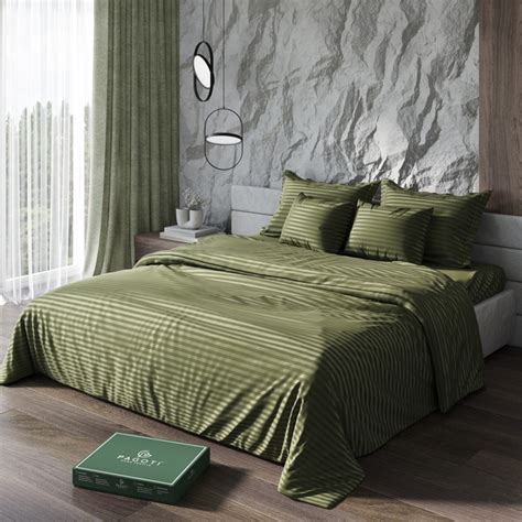 Комплект постельного белья страйп-сатин PAGOTI Maestro хаки (полуторный ...