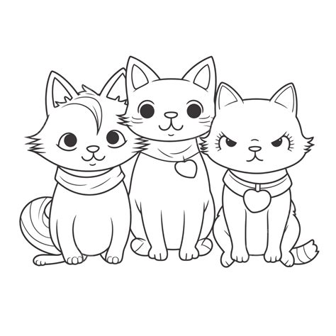 Dibujo De Tres Lindas Páginas Para Colorear Gatos Están Pie Juntas