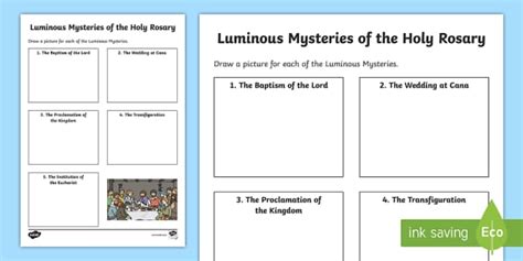 The Luminous Mysteries Of The Holy Rosary Worksheet Twinkl