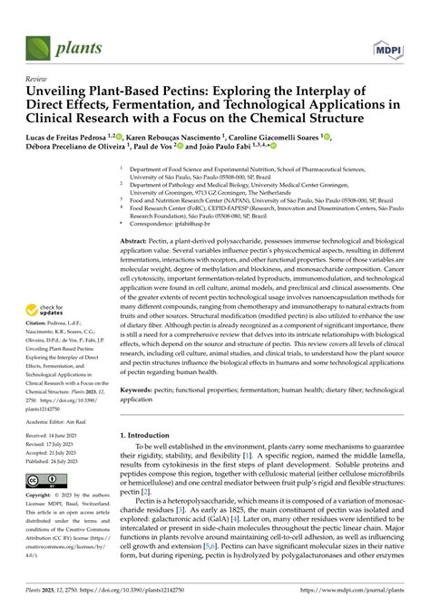 PDF Unveiling Plant Based Pectins Exploring The Interplay Of Direct