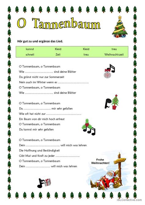 Weihnachten O Tannenbaum (lied): English ESL worksheets pdf & doc