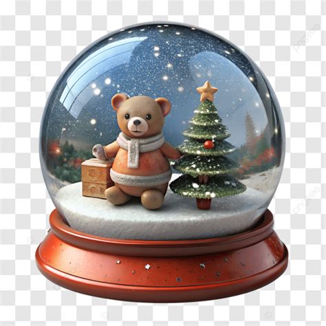 Cute Teddy Bear In A Snow Globe With Christmas Tree Clipart