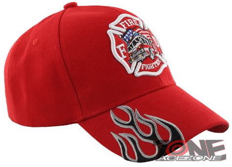 Fire Dept Fire Fighter Side Flames Ball Cap Hat Red