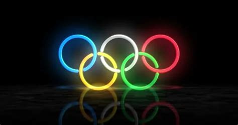 Olympic Rings Symbol Glowing Neon D Lig Stock Video Pond