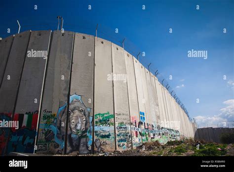 Israel, West Bank, Bethlehem, Israeli-built West Bank Wall surrounding ...