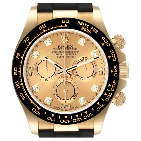 Rolex Daytona Yellow Gold Diamond Dial Ceramic Bezel Mens Watch