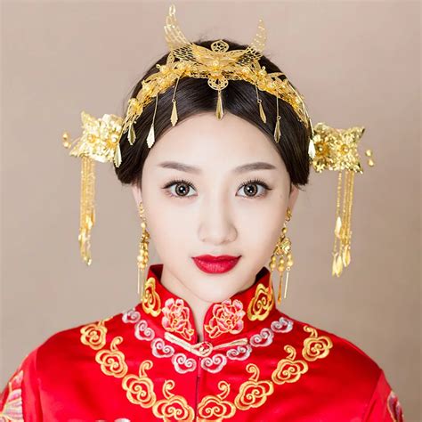 Gold Color Phoenix Coronet Headpiece Ornaments Chinese Style Wedding
