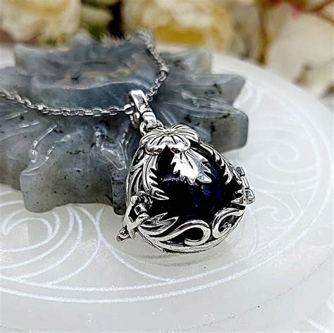 Black Glass Floral Teardrop Locket Necklace Cremation Urn Necklace Urn Pendant Ashes