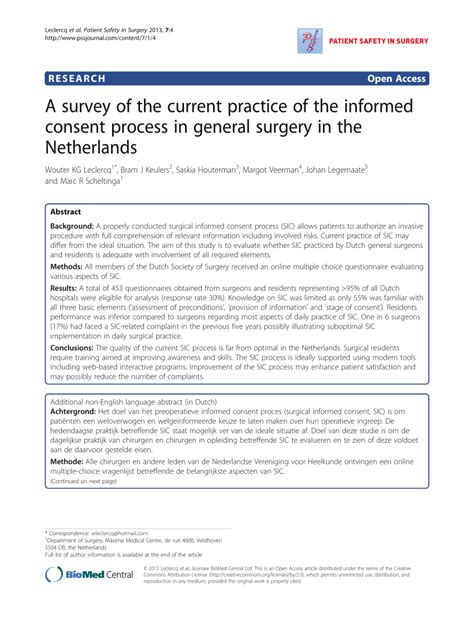 PDF A Survey Of The Current Practice Of The Informed Consent Process