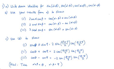 Solved Write Down Identities For Sin Alpha Beta Sin