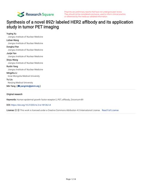 Pdf Synthesis Of A Novel Zr Labeled Her Affibody And Its