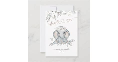 Girls Elephant And Flower Baby Shower Thank You Card Zazzle