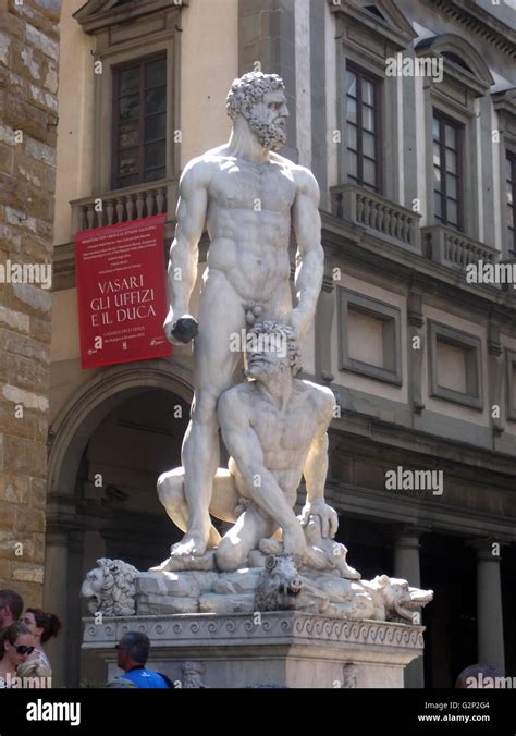 White Marble Sculpture Of Hercules And Cacus By Florentine Artist Baccio Bandinelli Situated In