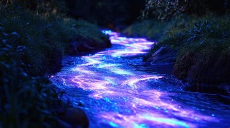 Bioluminescent River At Night Premium Ai Generated Image