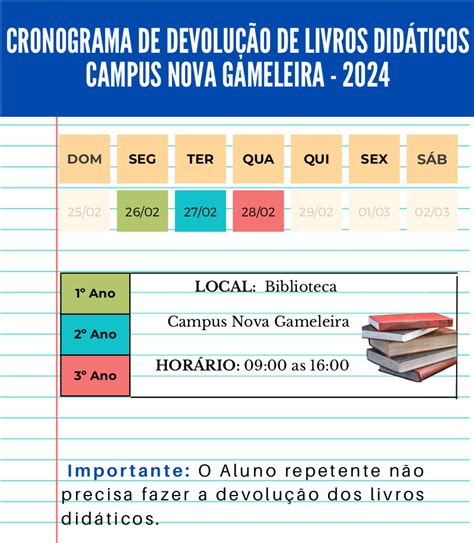 Cronograma De Devolu O De Livros Did Ticos Campus Nova Gameleira