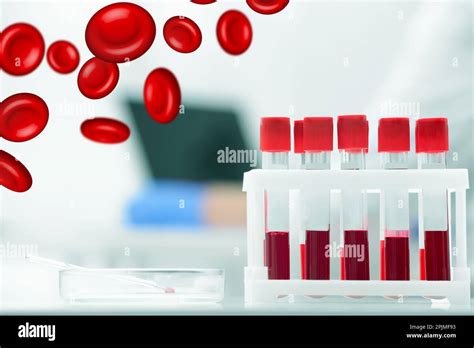 Test Tubes With Blood Samples In Laboratory And Illustration Of