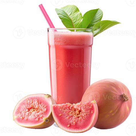 Ai Generated Fresh Guava Juice And Guava Fruits Isolated On Transparent