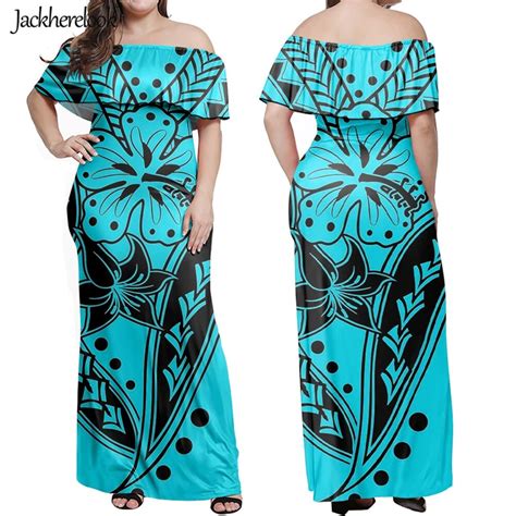 Jackherelook Blue Hawaiian Dress For Women Polynesian Tribal Floral