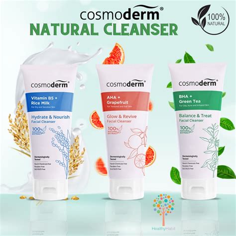 Cosmoderm Natural Balance Facial Cleanser 100ml Bha Green Tea Rice