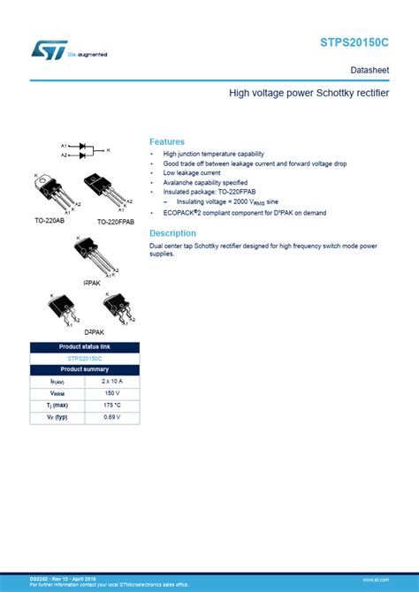 Stps Cg Datasheet High Voltage Power Schottky Rectifier