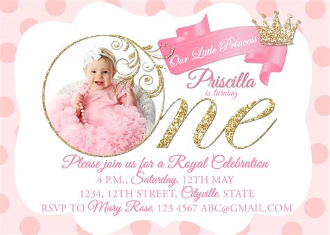 Royal Princess Invitation With Photo Pink Royal Princess Etsy Princess Invitations Pink