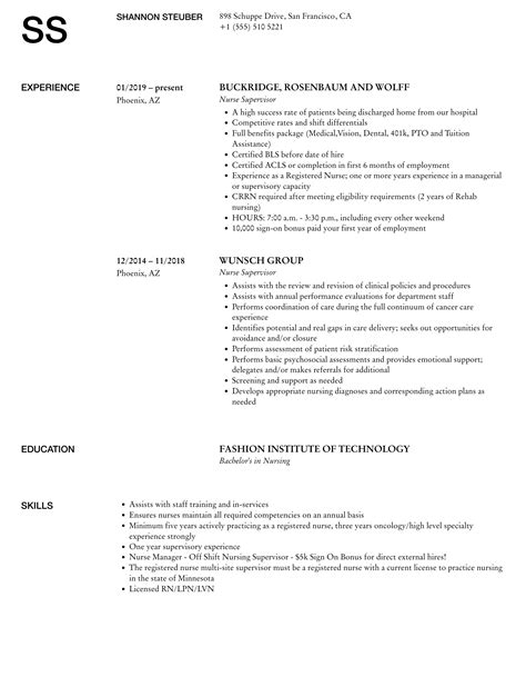 Nurse Supervisor Resume Samples Velvet Jobs