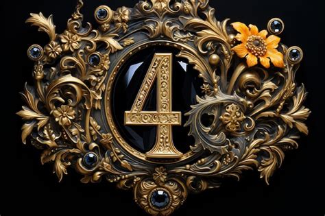 Premium Ai Image A Gold Number 4 Is Displayed In A Gold Frame