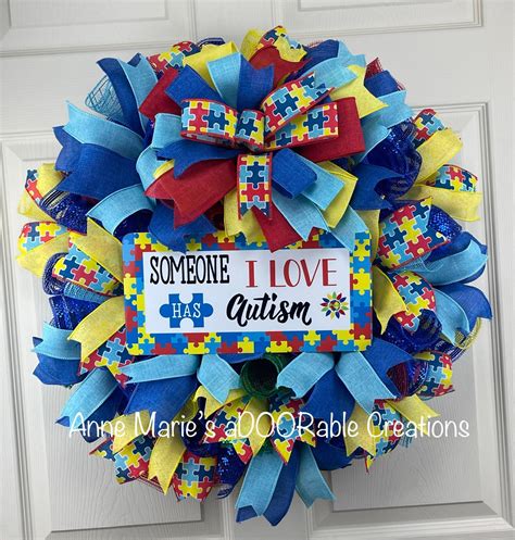 Autism Awareness Wreath For Front Door Someone I Love Has Etsy