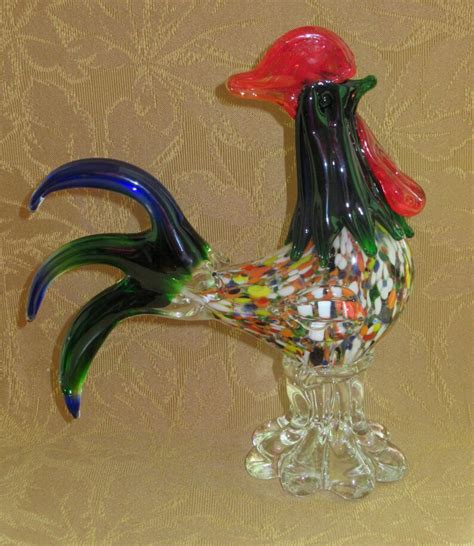 Glass Rooster Figurine Blown Glass Rooster Figurine Russian Handmade