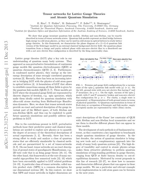 Pdf Tensor Networks For Lattice Gauge Theories And Atomic Quantum