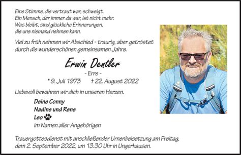 Traueranzeigen Von Erwin Dentler Allg Uer Zeitung