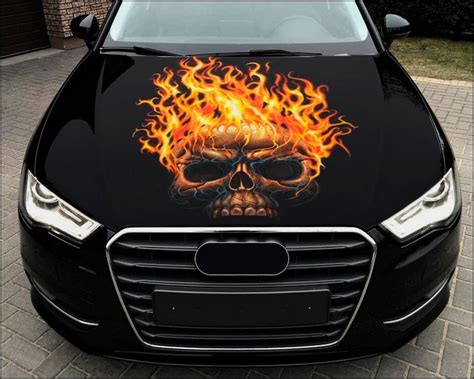 Car Hood Wrap Skull Vinyl Sticker Full Color Custom Decal Fit Any Car