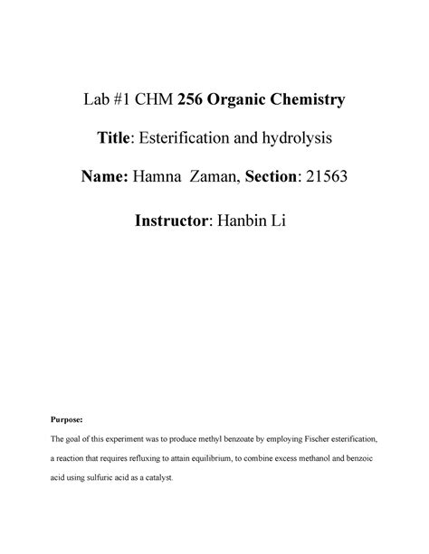 Lab 1 CHM 256 Organic Chemistry Lab 1 CHM 256 Organic Chemistry