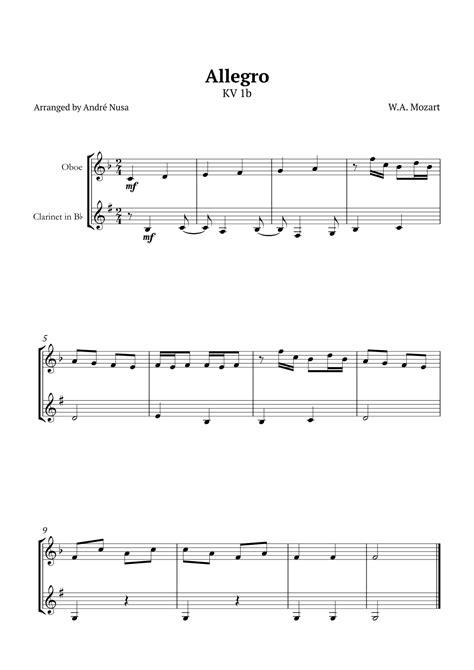 Allegro K1b Arr André Nusa By Wa Mozart Sheet Music For