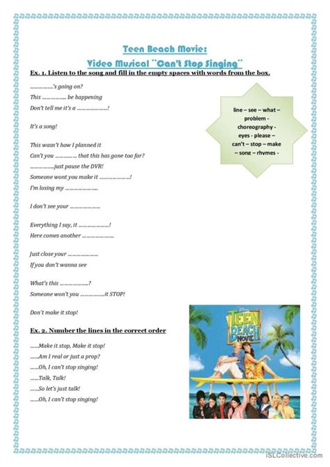 Can't stop singing - Teen Beach Movi…: English ESL worksheets pdf & doc