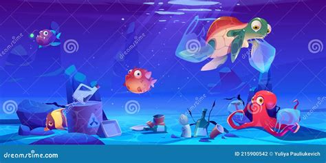 Save Ocean Cartoon Poster with Underwater Animals Stock Vector ...