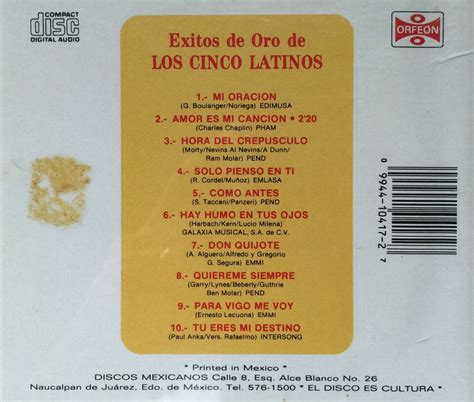 Los Cinco Latinos Exitos De Oro Vol Ii Pop Rock Cd Orfeon