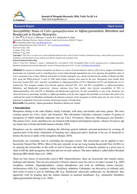 PDF Susceptibility Status Of Culex Quinquefasciatus To