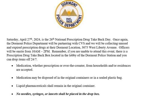 Drug Take Back Day Borough Of Dormont