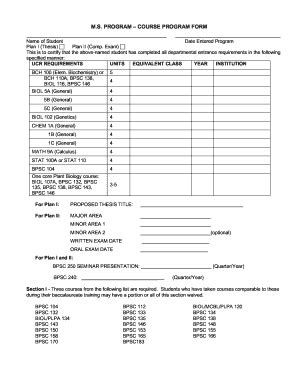 Fillable Online Plantbiology Ucr M S Programcourse Program Form Fax