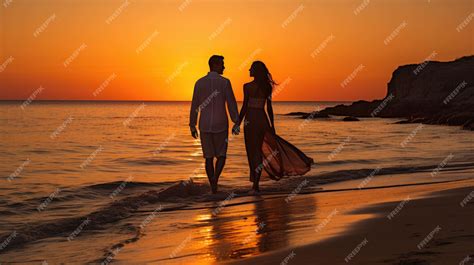 Premium AI Image | Silhouette of a couple in love on beach