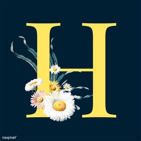 Yellow Letter H Decorated With Hand Drawn Mums Flowers Vector Free