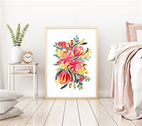 Protea Australian Native Flowers Art Print Modern Aussie Red - Etsy ...