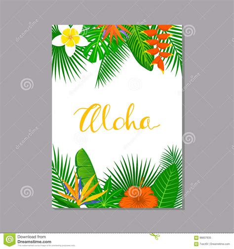 Tropical Exotic Leaves Flowers Plants Vertical Border Frame Background